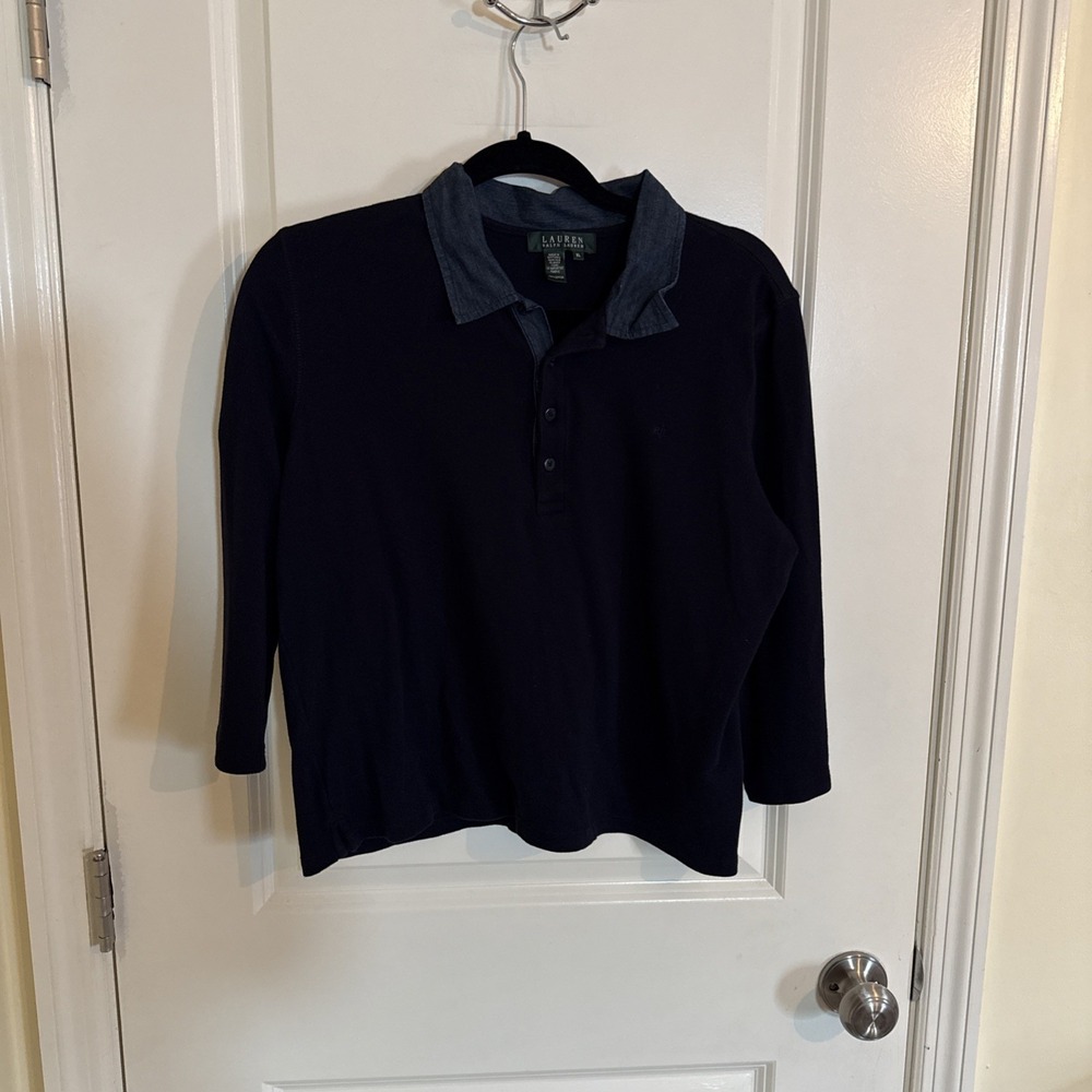 Lauren Ralph Lauren Vintage 3/4 Sleeve Blue Polo Size XL Women's Preppy Y2K